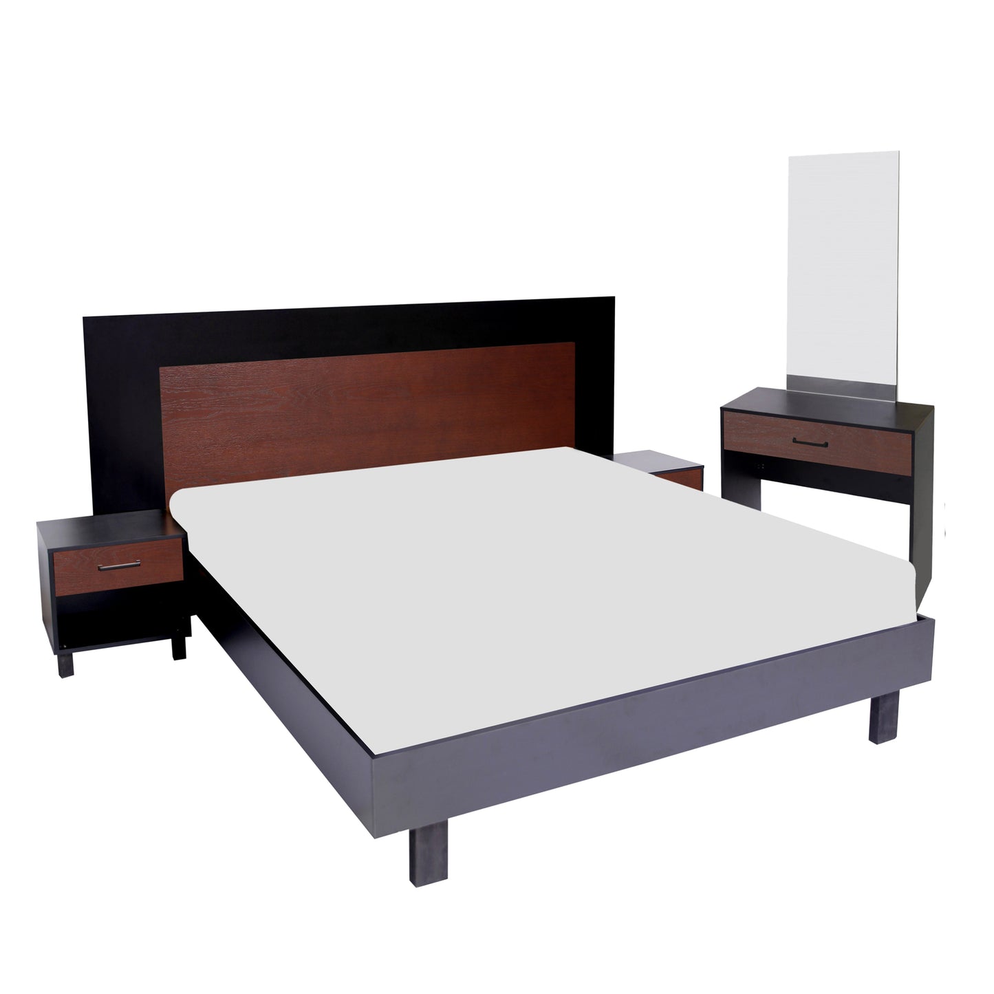 Ozmane Dark tune Set (bed with sides, dresser and mirror)