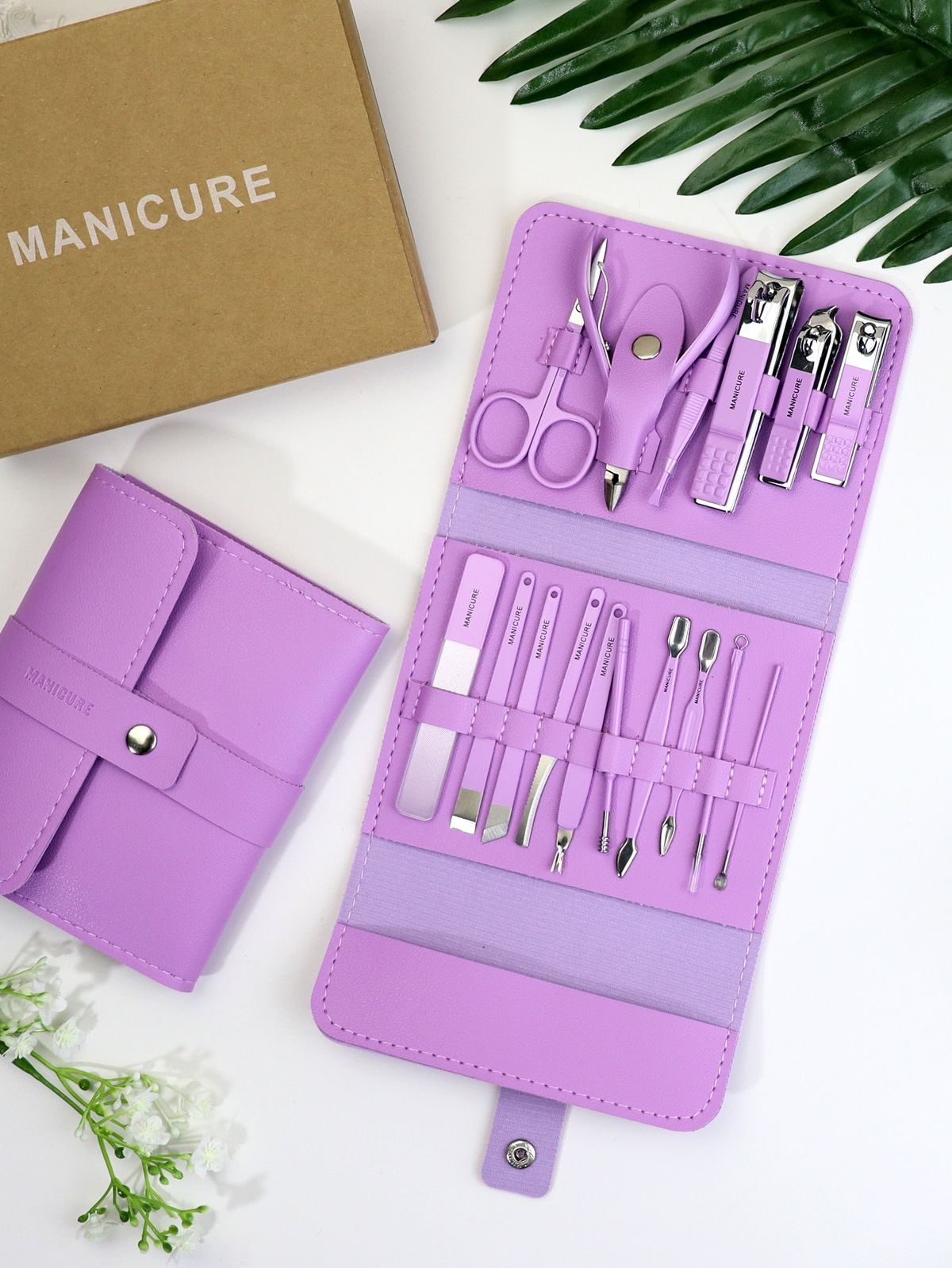 16-Piece Manicure & Pedicure Kit | Stainless Steel Nail Clipper Set with Leather Case