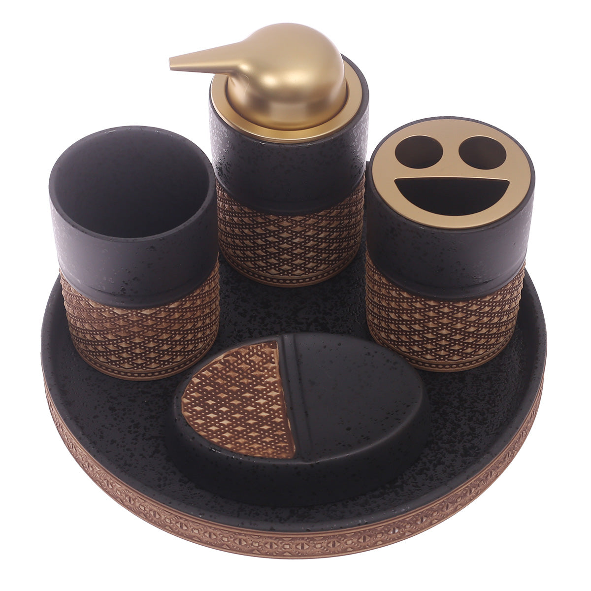 4Pcs Bath Set With Tray Black & Brown 10 X 10 Inch Gs-17