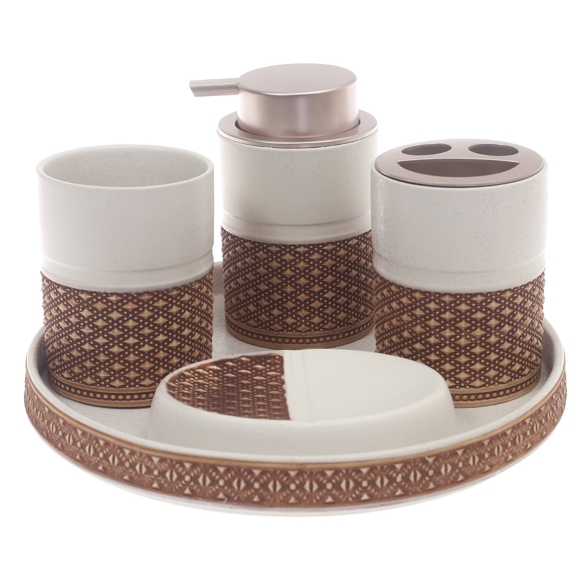 4Pcs Bath Set With Tray Brown & White 10 X 10 Inch Gs-17