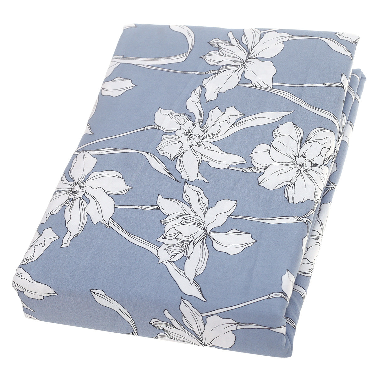 Double Bed Sheet Satin Sky Blue & White 96X102" Rotary Printing