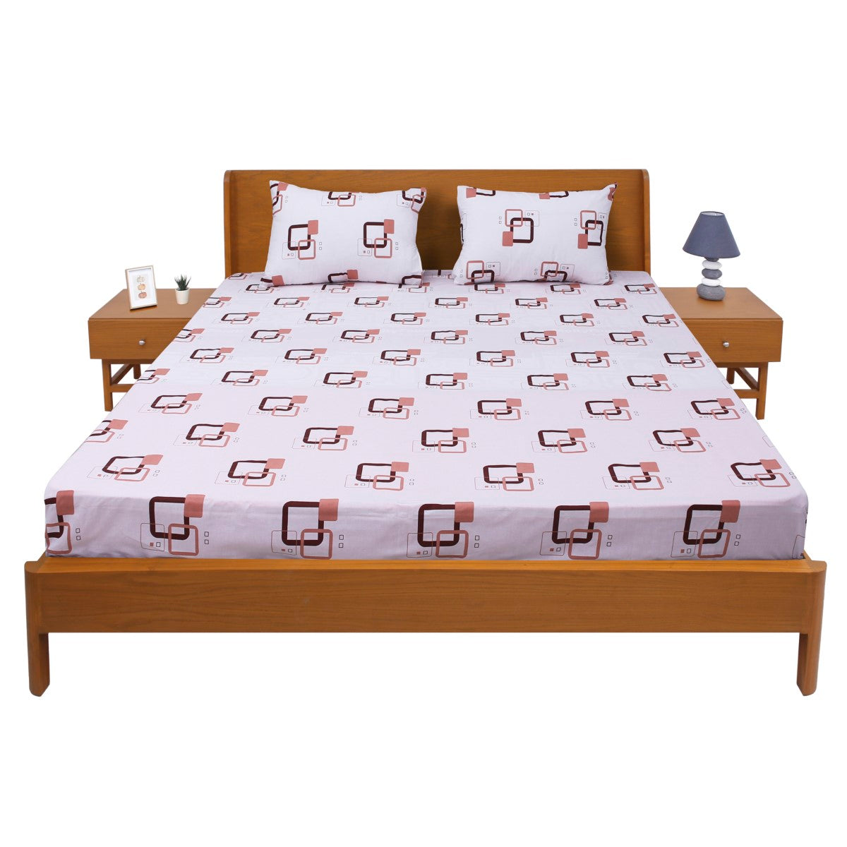 Brown & Black Geometric Double Bed Sheet 90x100"
