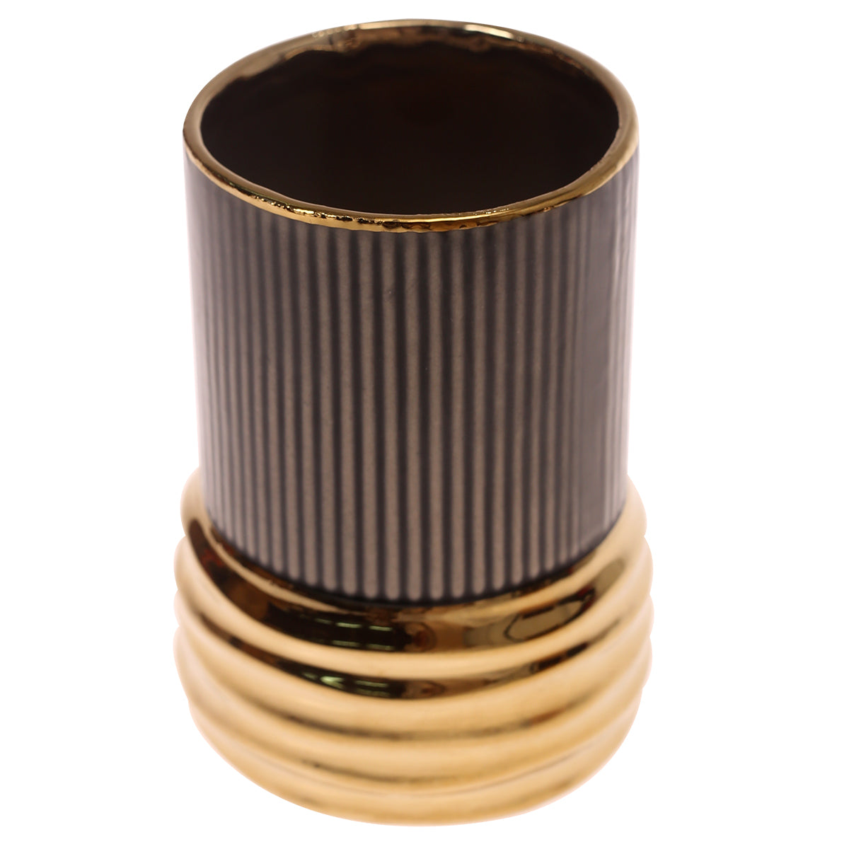 Ceramic Vase Gray S Gold & Green 4.08 X 4.08 X 5.5 Inch TYX-022