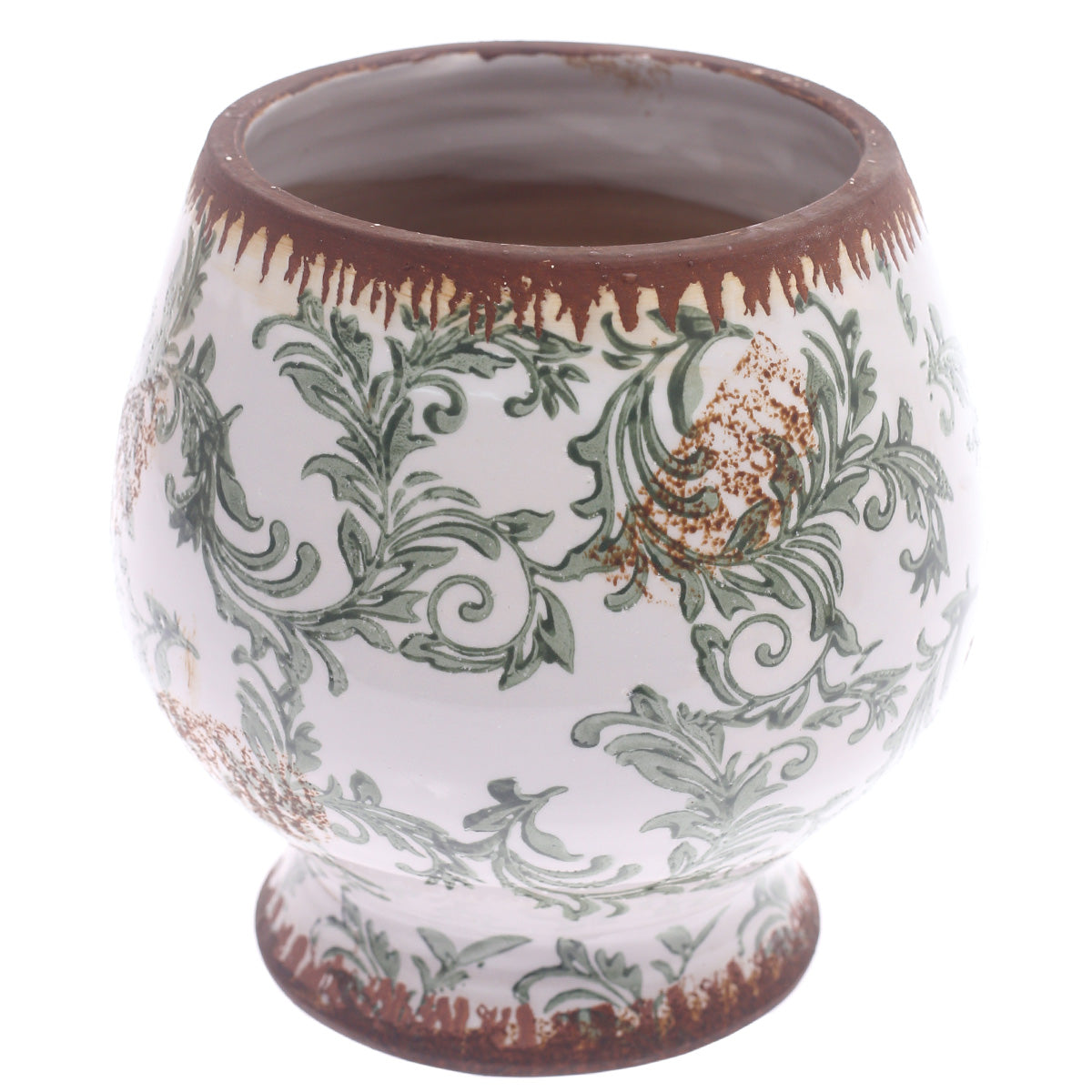 Ceramic Planter Printed White & Green 7.25 X 7.25 X 7.5 Inch TYX027