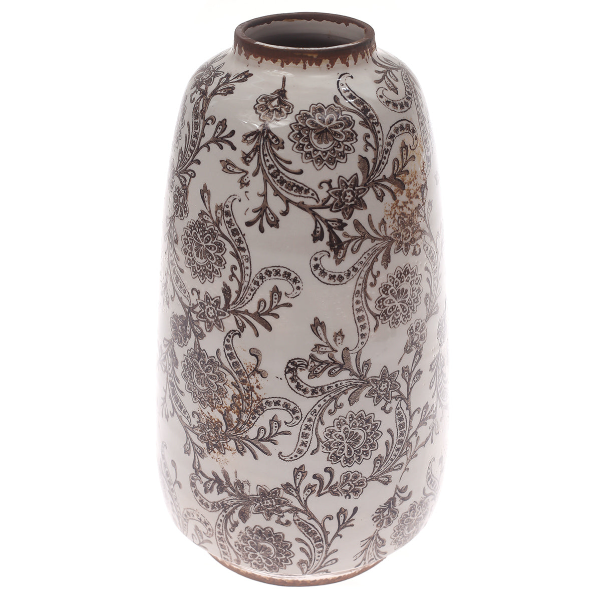 Ceramic Vase Printed White & Brown 7 X 7 X 12 Inch TYX032