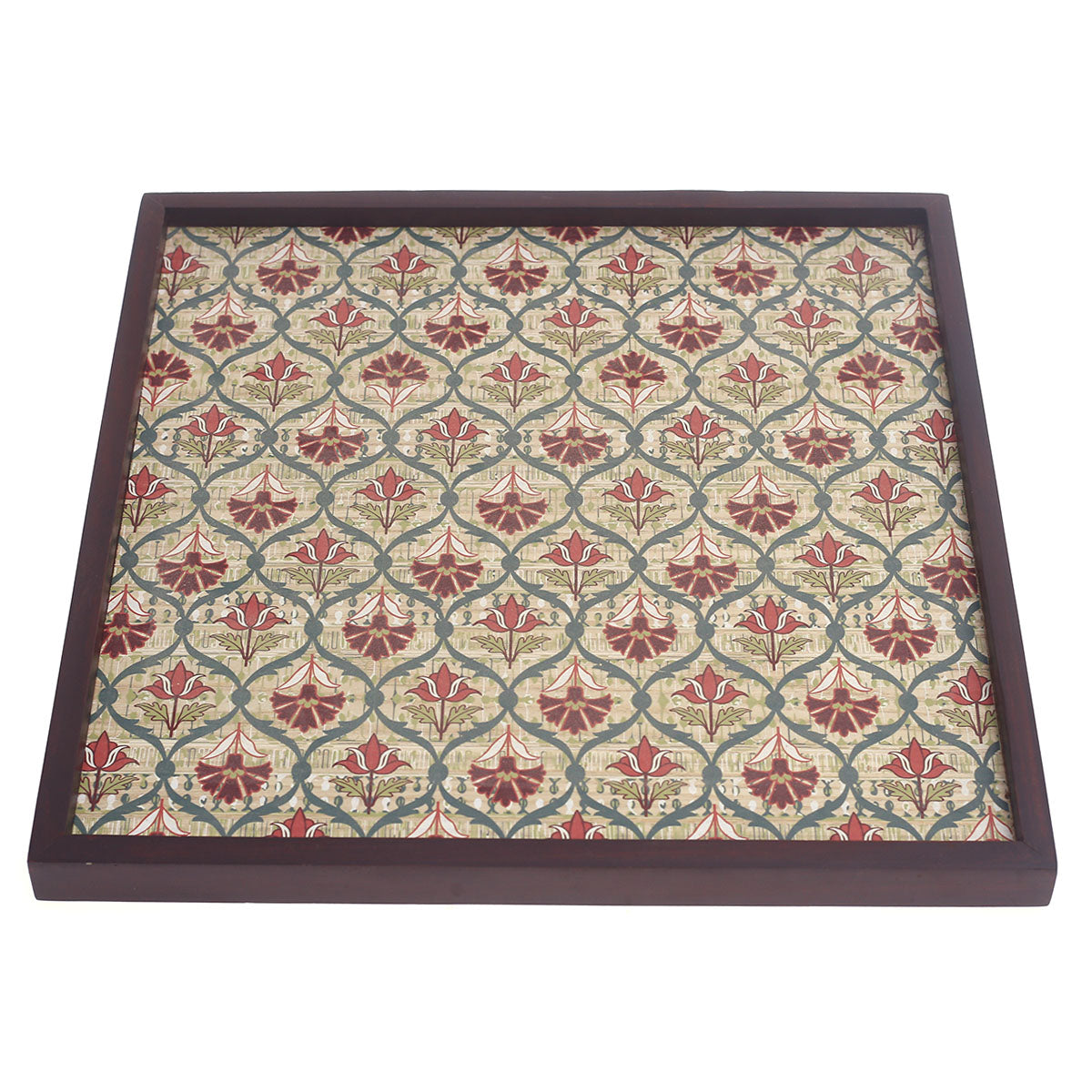 Wooden Printed Motif Tray Ð 15x15 Inches Square Decorative Serving Tray