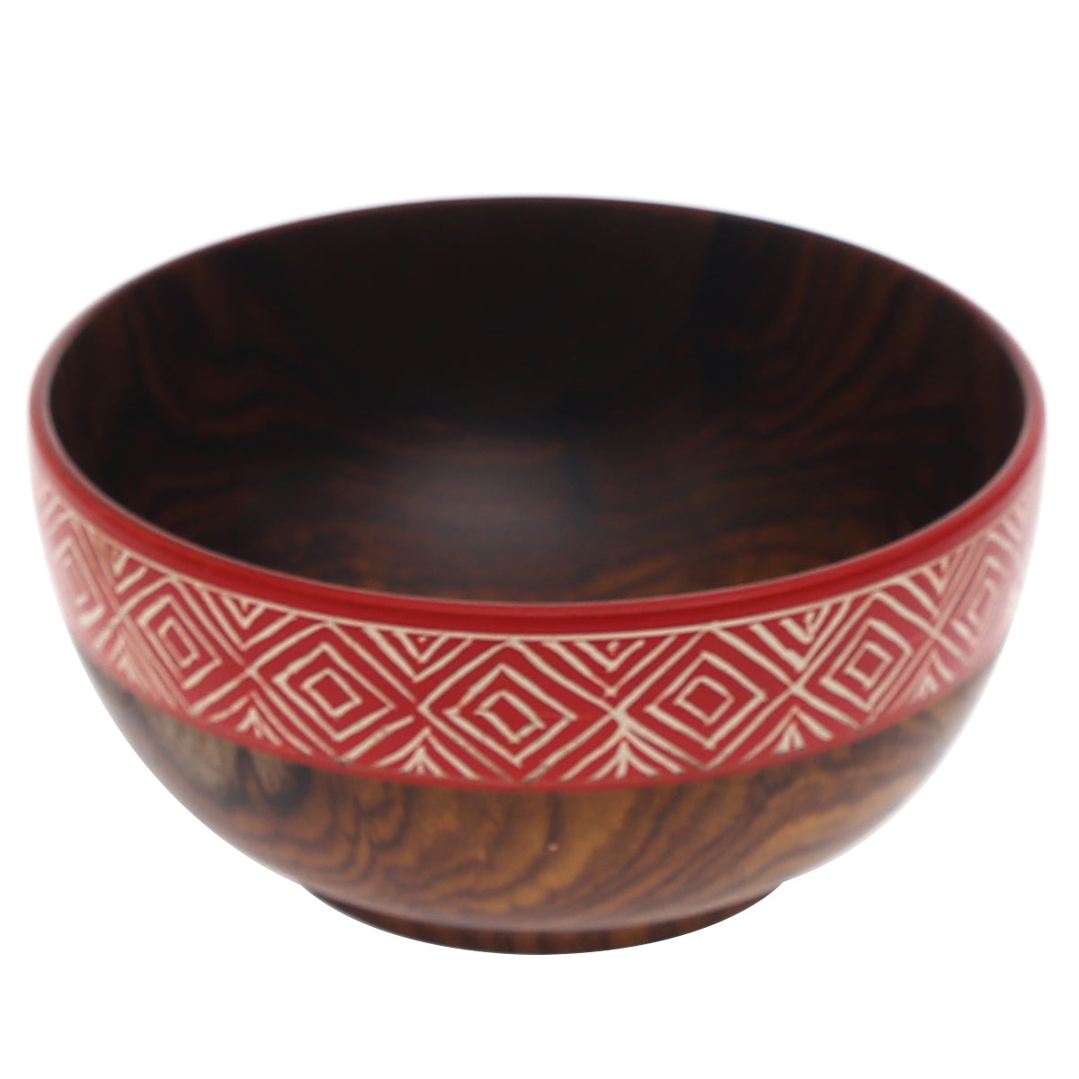 Handcrafted Wooden Bowl Ð 5" x 2.5" (Orange Rim Design)