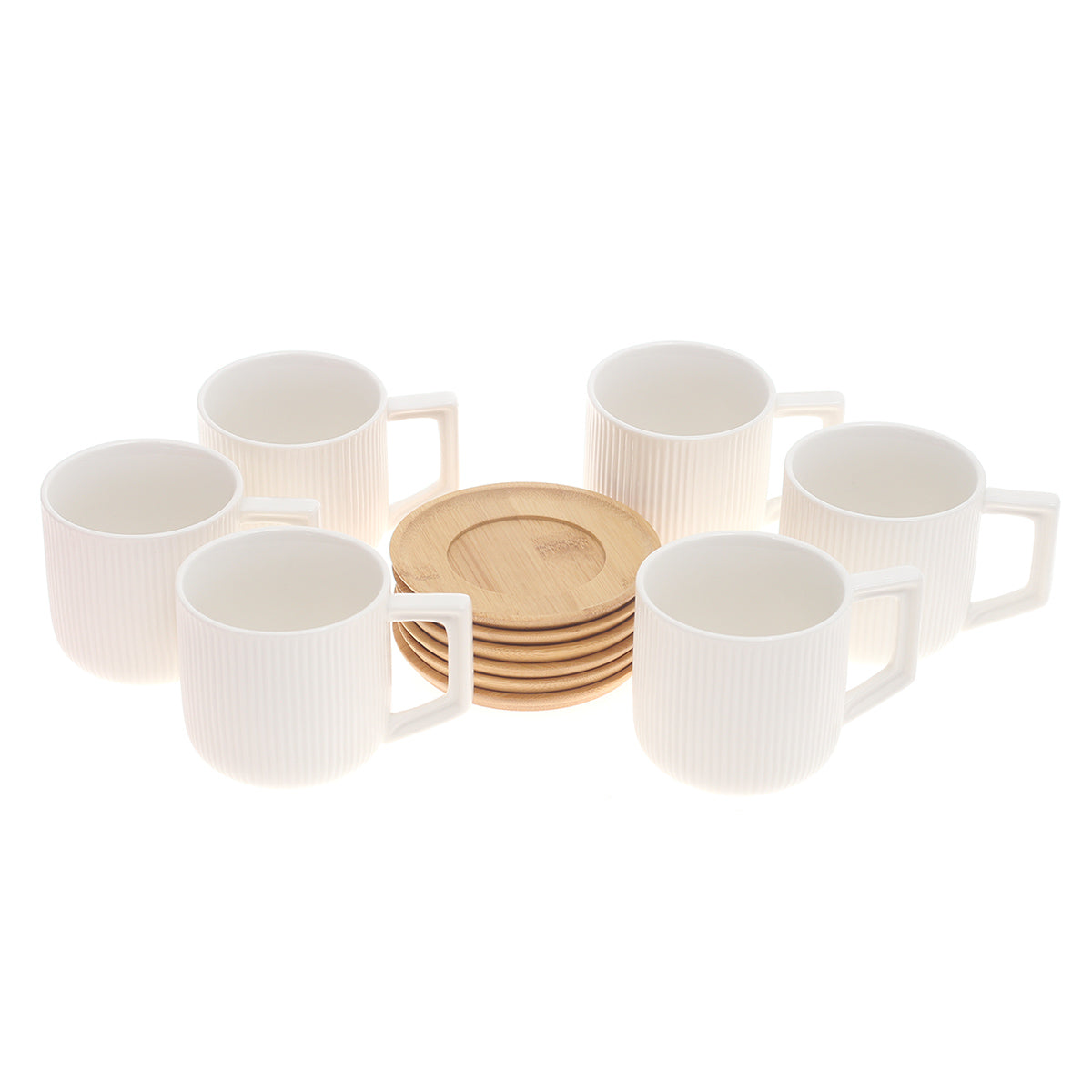 6Pcs Cups with Bamboo Saucers Ð Elegant Minimalist Set (4730)