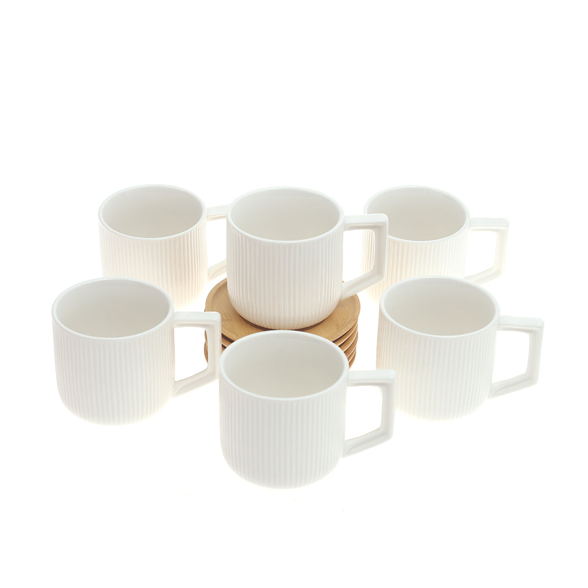 6Pcs Cups with Bamboo Saucers Ð Elegant Minimalist Set (4730)
