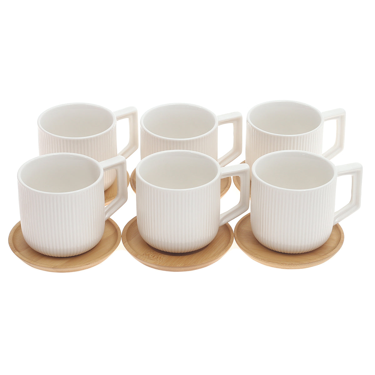6Pcs Cups with Bamboo Saucers Ð Elegant Minimalist Set (4730)