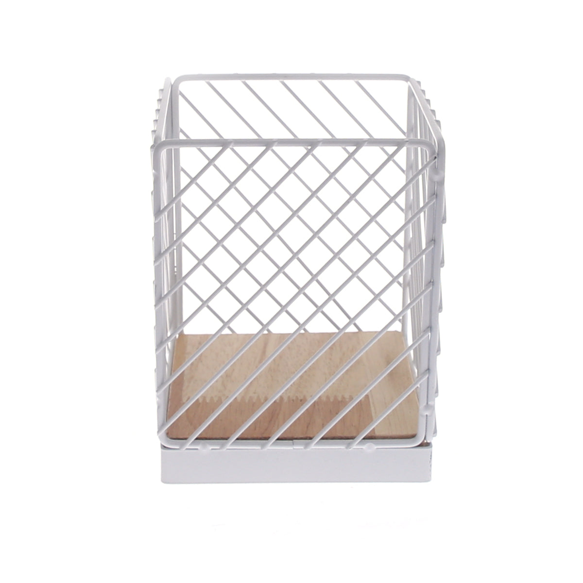 Spoon Holder Ð A04-017B | White Metal Cage with Wooden Base