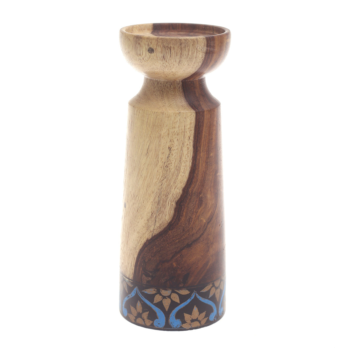 Medium Wooden Candle Stand Ð Blue & Black | Decorative Candle Holder for Home