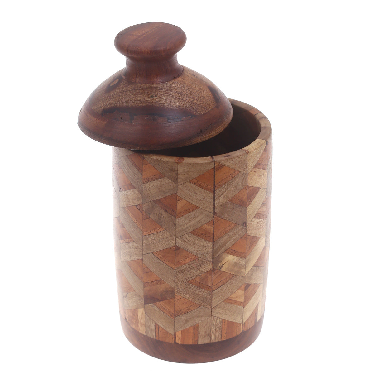 Handcrafted Cylindrical Jar with Diamond & Chevron Pattern