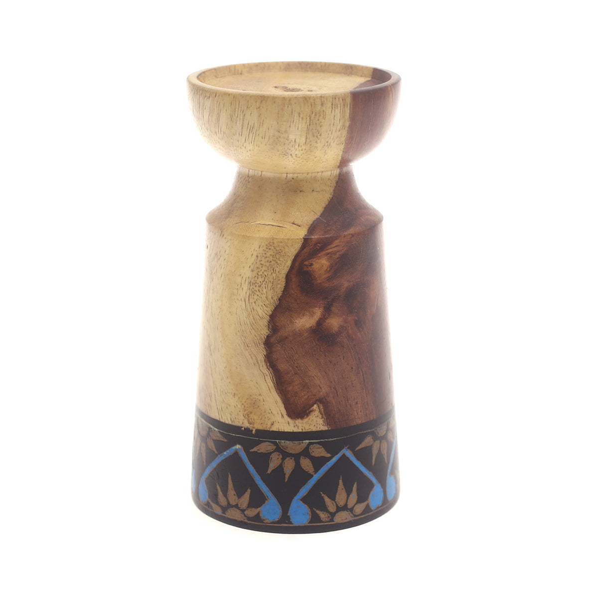 Small Wooden Candle Stand Ð Blue & Black | Elegant Decorative Holder