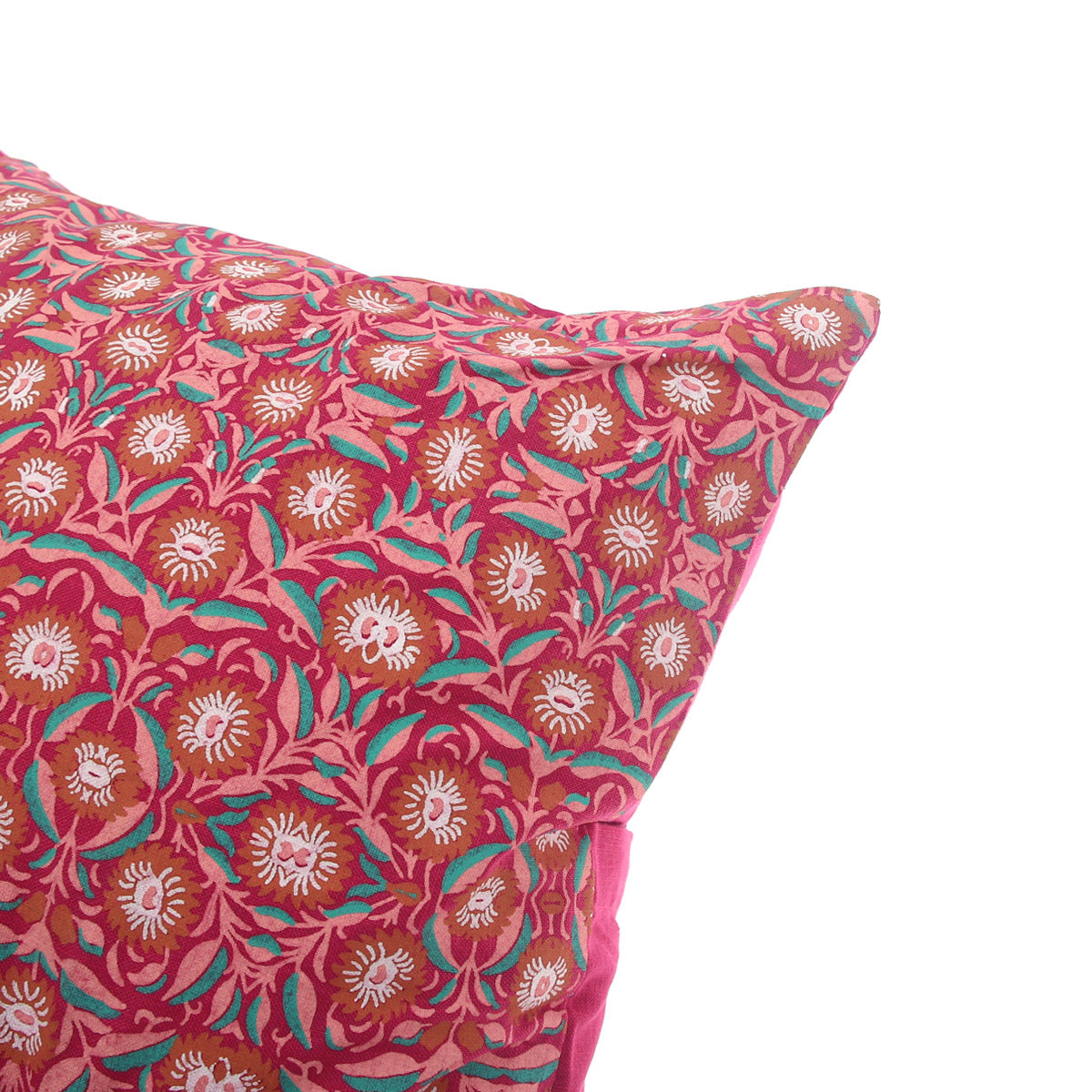 Mughal Bloom Cotton Cushion Cover Ð 18x18 Inch Red Floral Decorative Throw Pillow Case