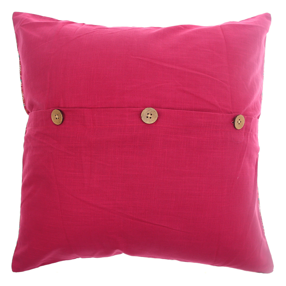 Mughal Bloom Cotton Cushion Cover Ð 18x18 Inch Red Floral Decorative Throw Pillow Case