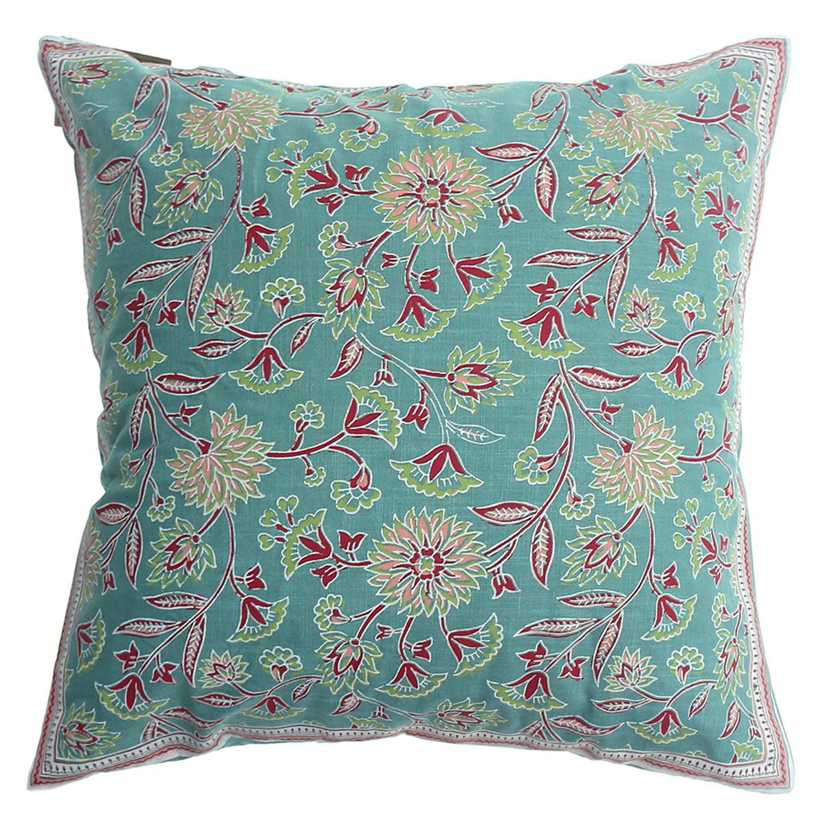 Naqsh Cotton Cushion Cover Ð 18x18 Inch Floral Teal Decorative Throw Pillow Case