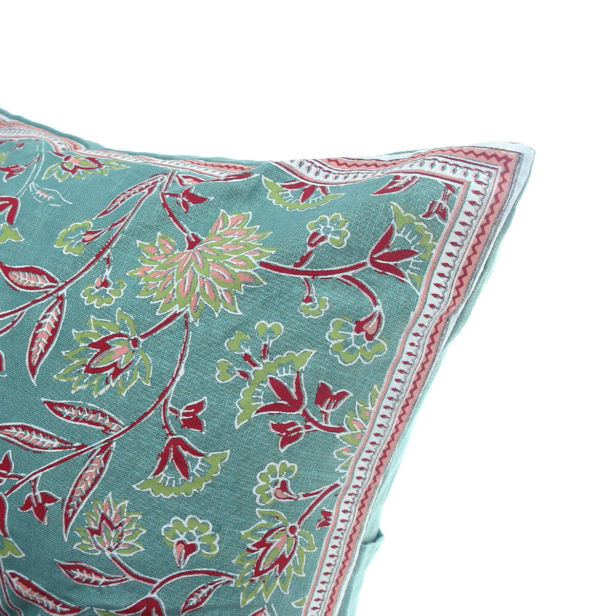 Naqsh Cotton Cushion Cover Ð 18x18 Inch Floral Teal Decorative Throw Pillow Case