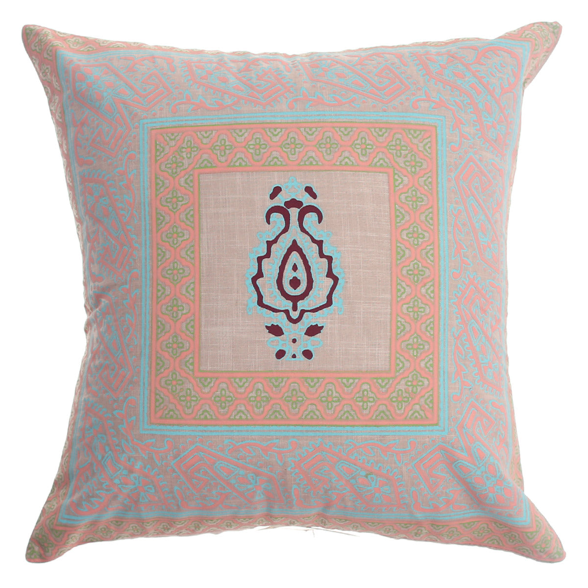 Noor Bagh Cotton Cushion Cover Ð 20x20 Inch Ethnic Motif Pastel Throw Pillow Case