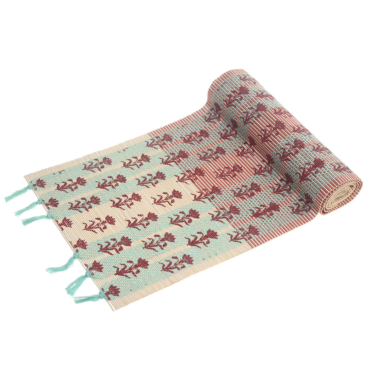 Resham Phool Bamboo Table Runner 13x45" Ð Handwoven Floral Eco-Friendly Runner