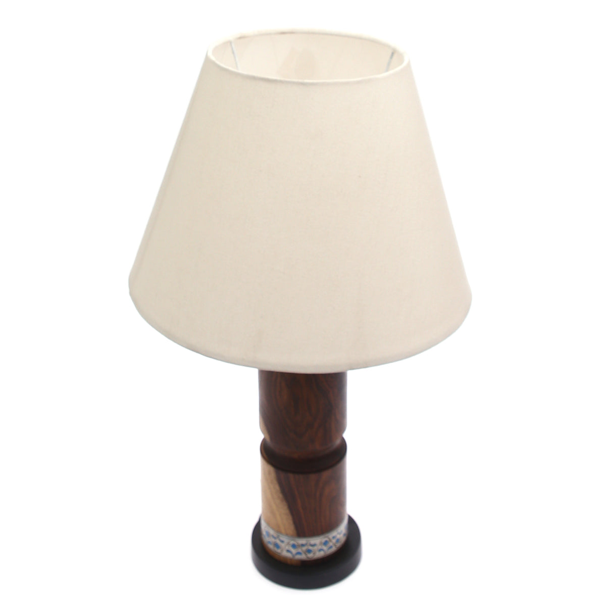 Wooden Table Lamp Ð White & Blue Printed Base | Classic White Shade