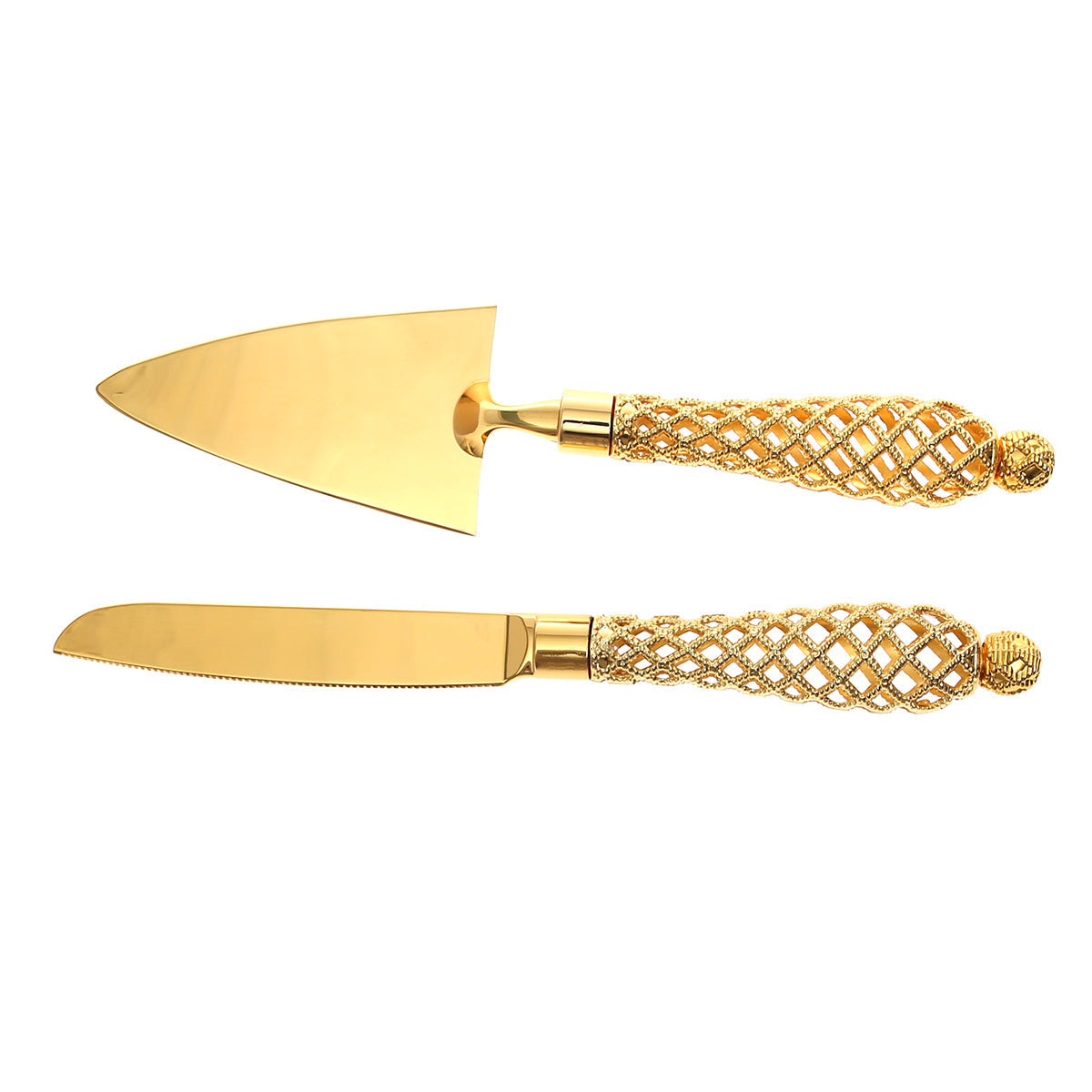 2?Piece Cake Server Set Ð Gold Stainless Steel Knife & Lifter with Decorative Handle
