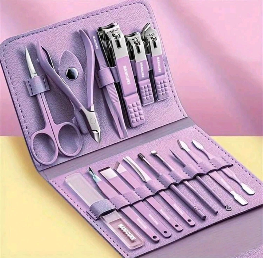 16-Piece Manicure & Pedicure Kit | Stainless Steel Nail Clipper Set with Leather Case
