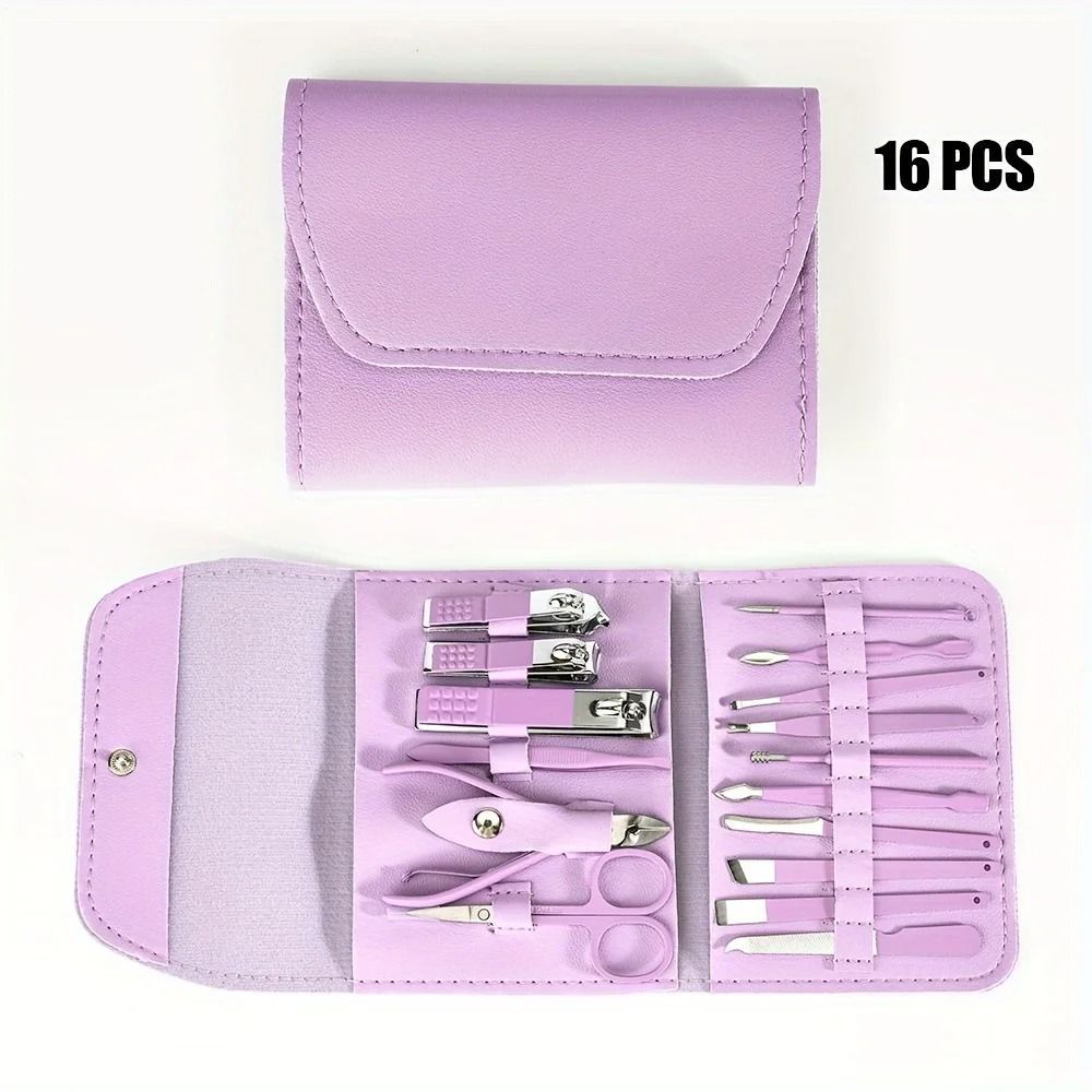 16-Piece Manicure & Pedicure Kit | Stainless Steel Nail Clipper Set with Leather Case