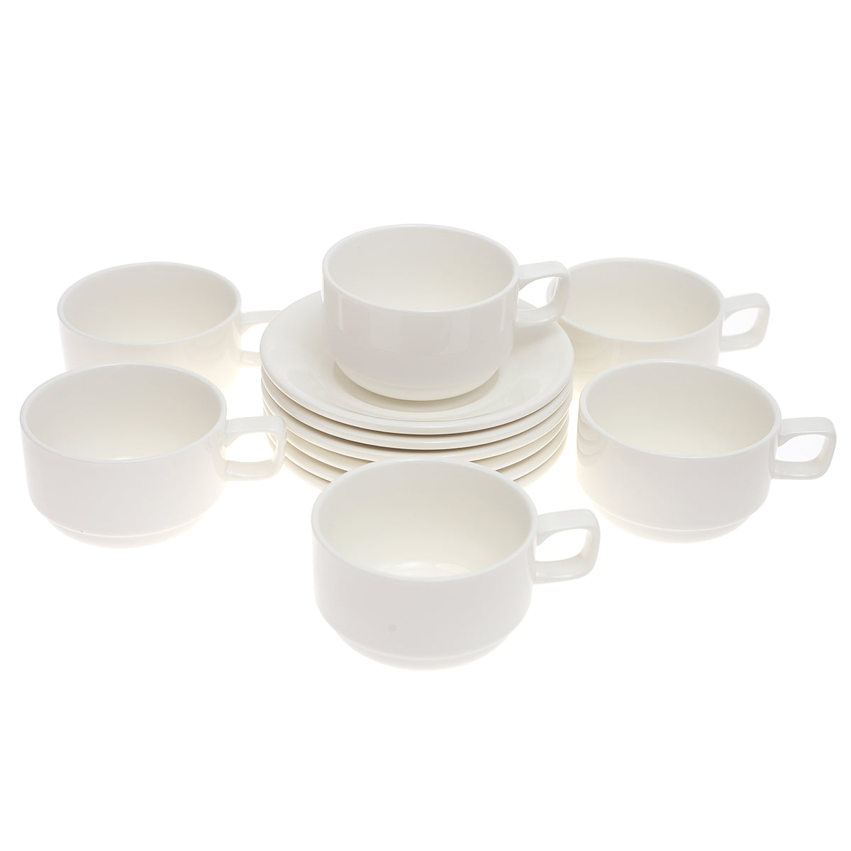 6-Piece Cup & Saucer Set Ð Elegant White Ceramic