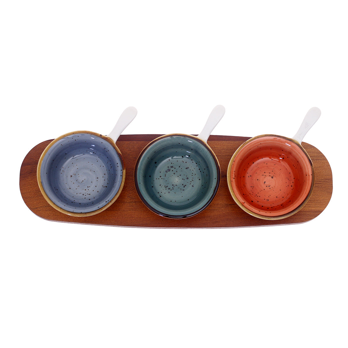 4.25" Ceramic Dessert Bowl Set Ð 3-Piece with Wooden Tray