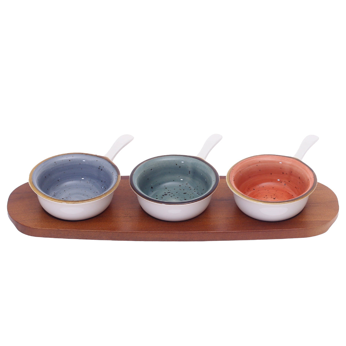 4.25" Ceramic Dessert Bowl Set Ð 3-Piece with Wooden Tray