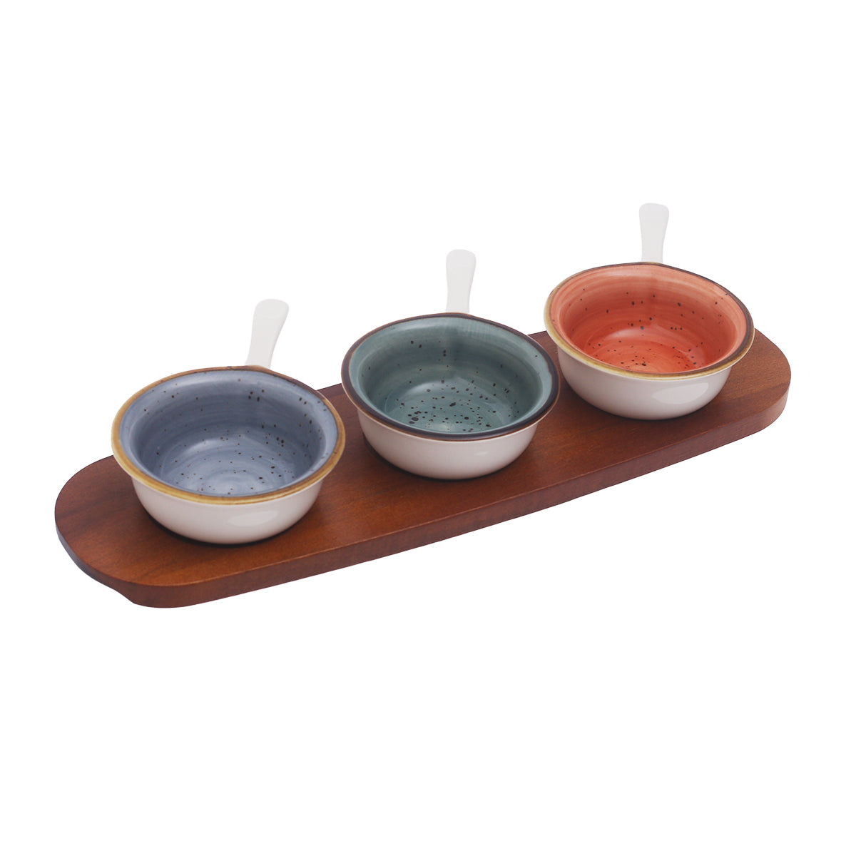 4.25" Ceramic Dessert Bowl Set Ð 3-Piece with Wooden Tray
