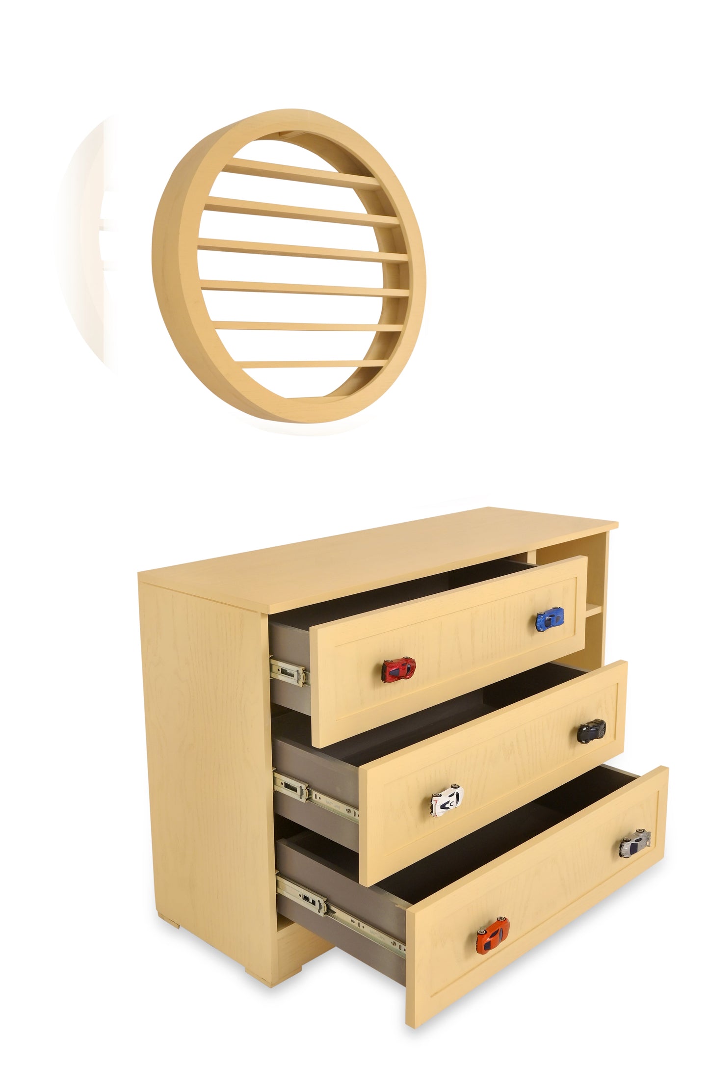 Wooden Cart Chester Ð KidsÕ Chest of Drawers with Toy Car Handles