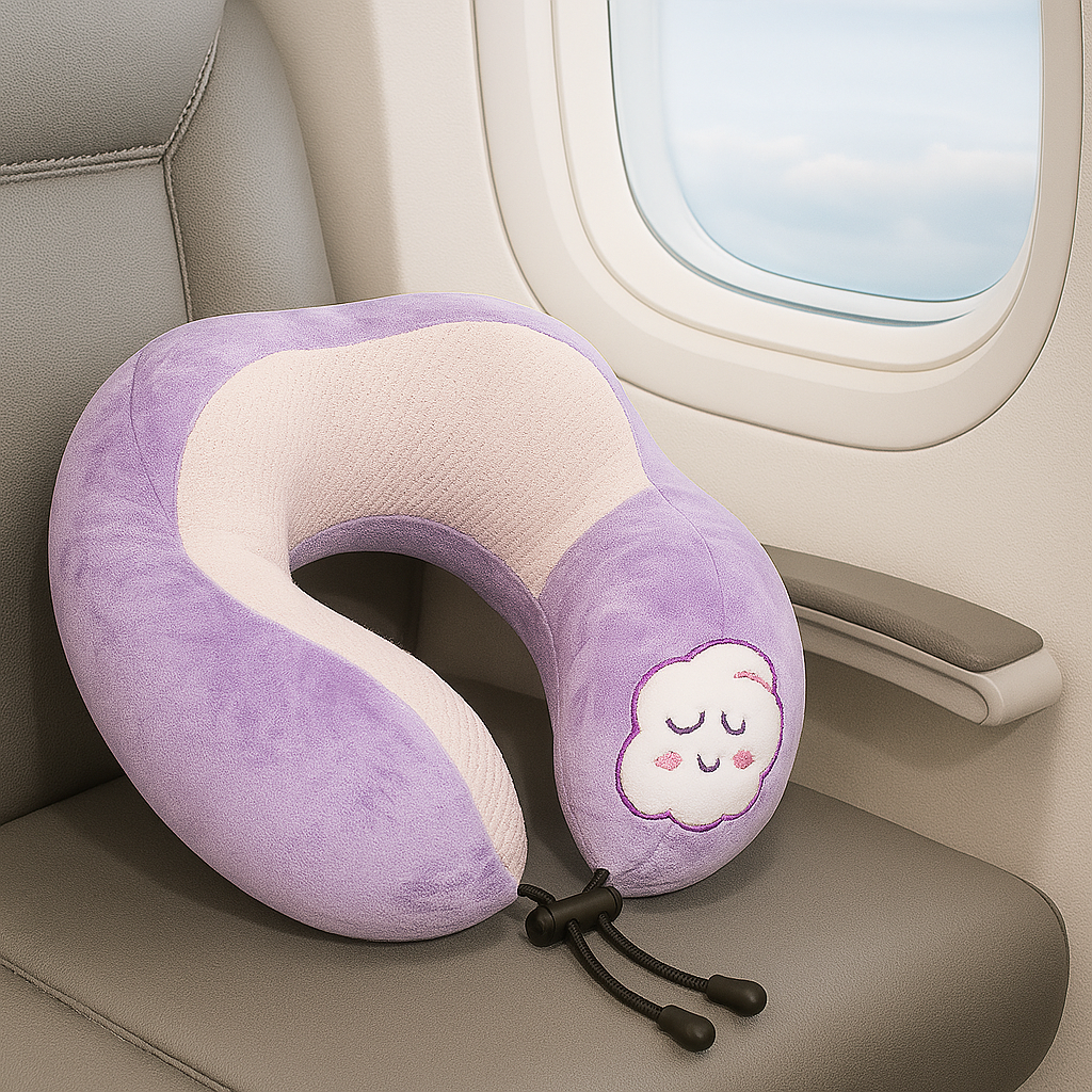 Travel Neck Pillow with Cute Design Ð Variant: Blue, Grey, Green, Purple, Pink