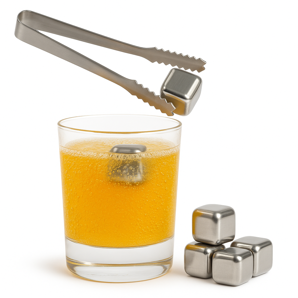 Reusable Stainless Steel Ice Cubes Ð 8?Piece Set with Tongs & Storage Tray
