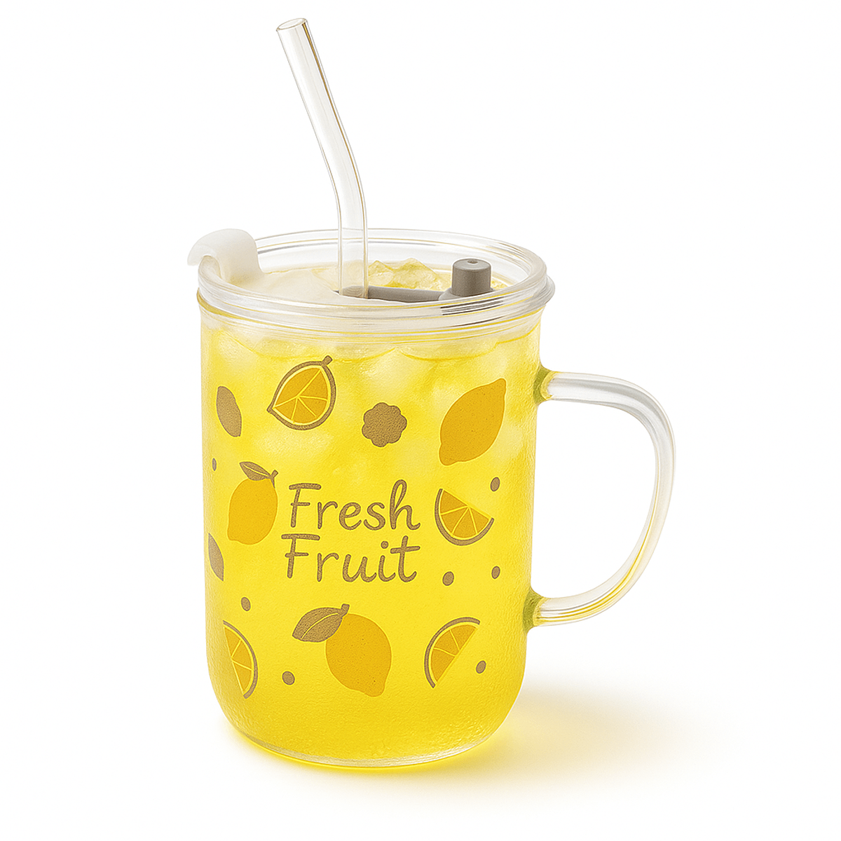 Juice Mug Ð Transparent with Fruit Design & Lid