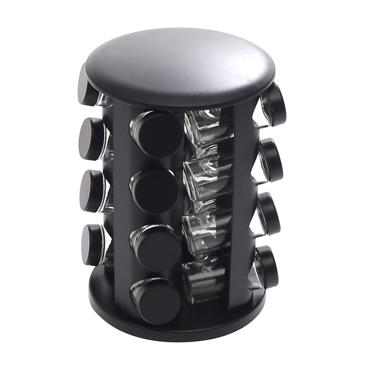 Black Rotating Spice Rack with 16 Glass Jars Ð 360¡ Kitchen Spice Organizer