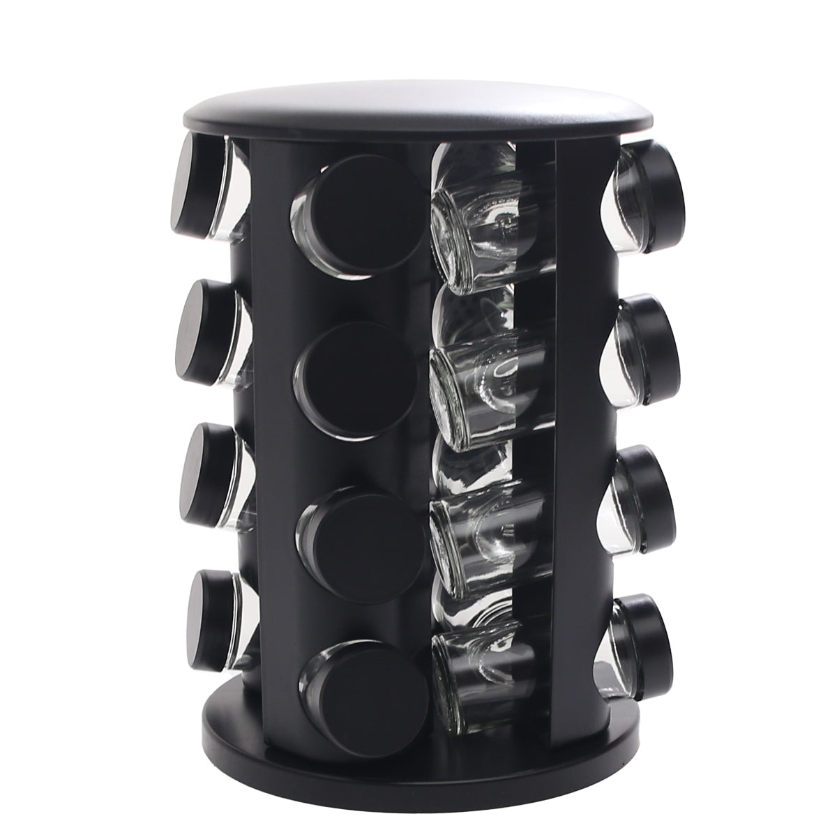 Black Rotating Spice Rack with 16 Glass Jars Ð 360¡ Kitchen Spice Organizer