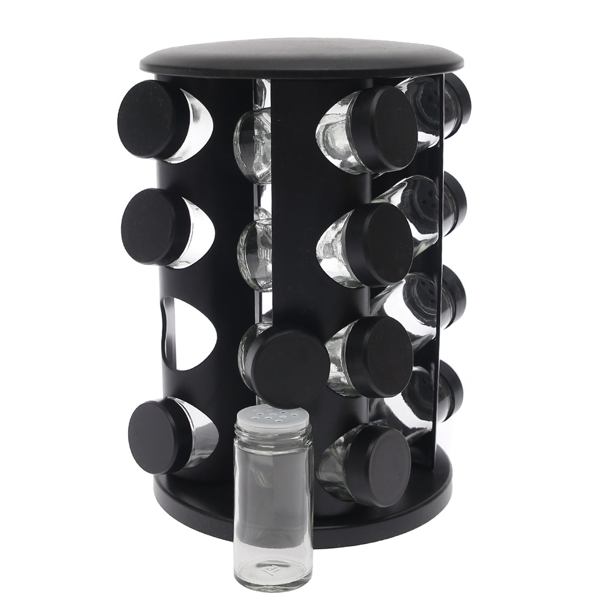 Black Rotating Spice Rack with 16 Glass Jars Ð 360¡ Kitchen Spice Organizer