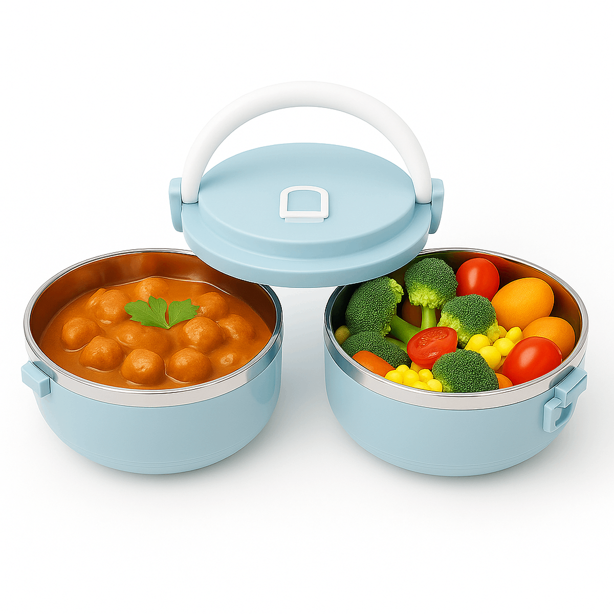 Stainless Steel Dual Lunch Box with Handle