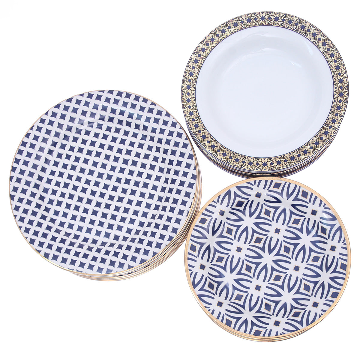 18Pcs Plate Set (Gold Jaal Blue)