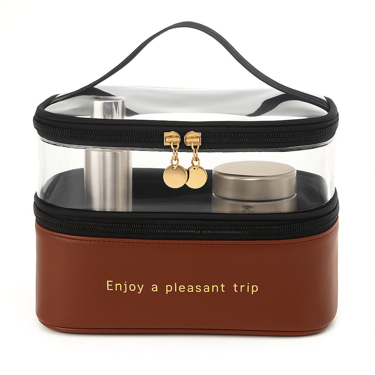 Transparent & PU Travel Cosmetic Pouch Ð Dual-Layer Makeup Organizer Bag