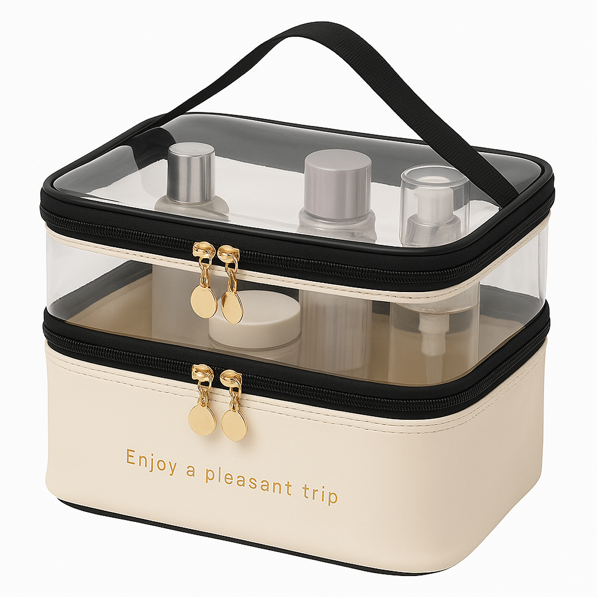 Transparent & PU Travel Cosmetic Pouch Ð Dual-Layer Makeup Organizer Bag