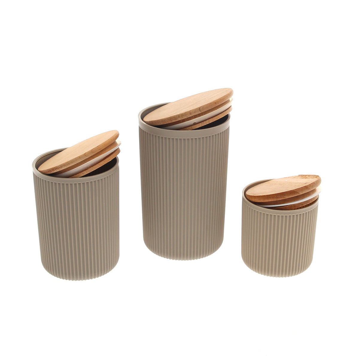 Retro Storage Box Set of 3 with Wooden Lids Ð Airtight Kitchen Containers for Tea, Coffee, Sugar & Snacks Ð Brown