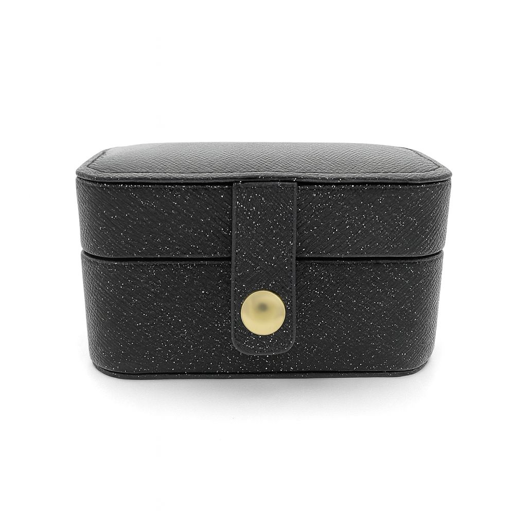 Portable Jewelry Storage Box Ð Black with Gold Button Closure
