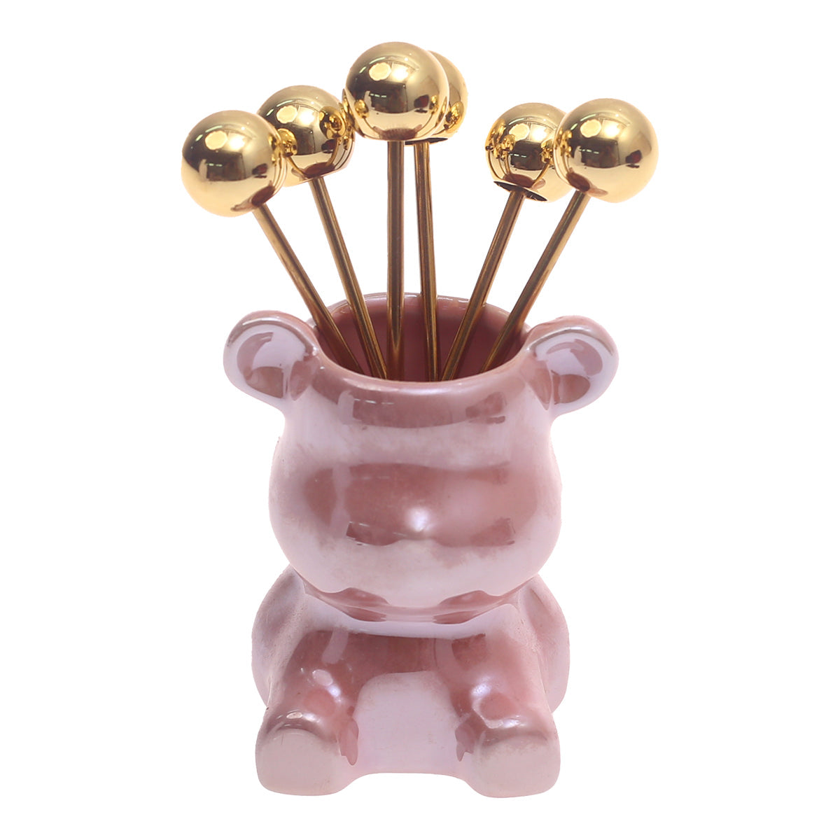 Shine Bear Fruit Pick Set Ð 7 Pcs Decorative Cocktail Forks with Holder