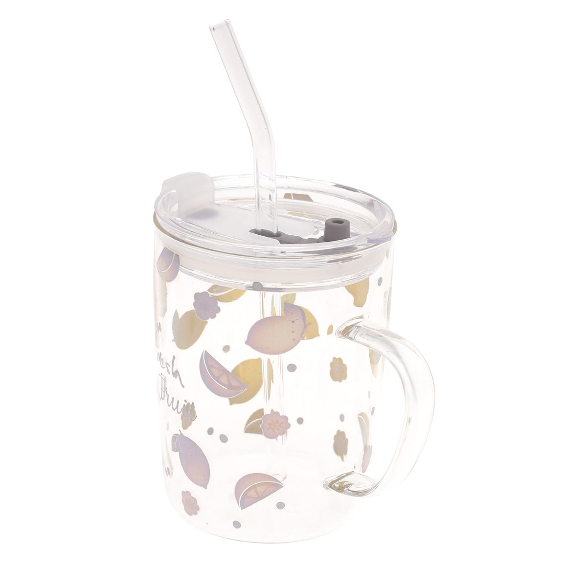 Juice Mug Ð Transparent with Fruit Design & Lid
