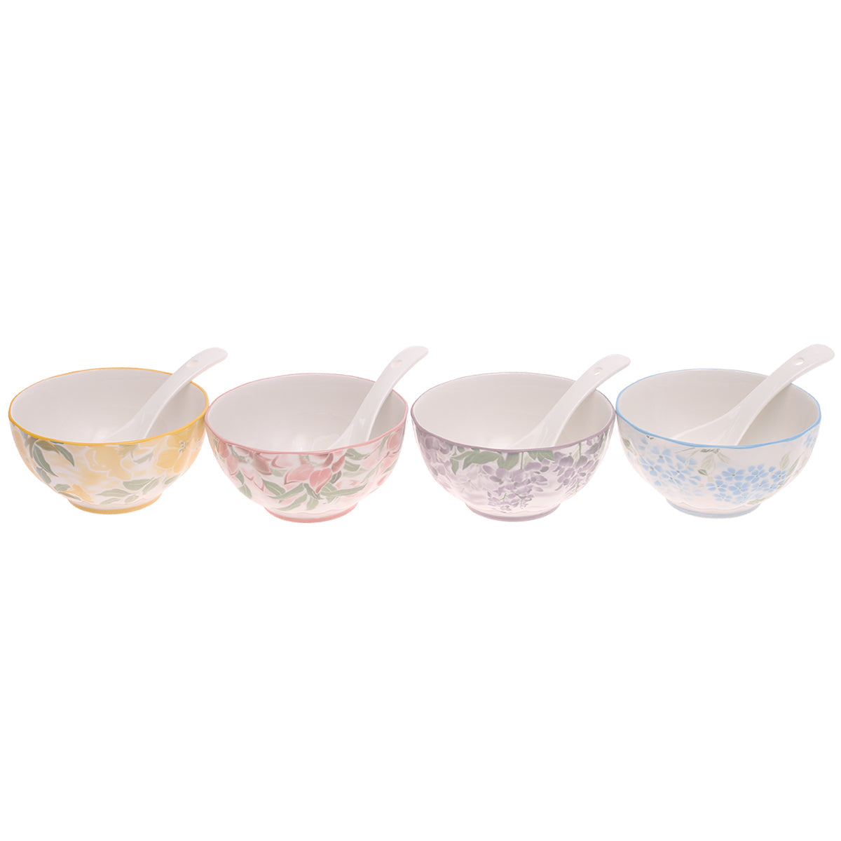 Floral Ceramic Bowl & Spoon Set Ð 4 Pcs Multicolor
