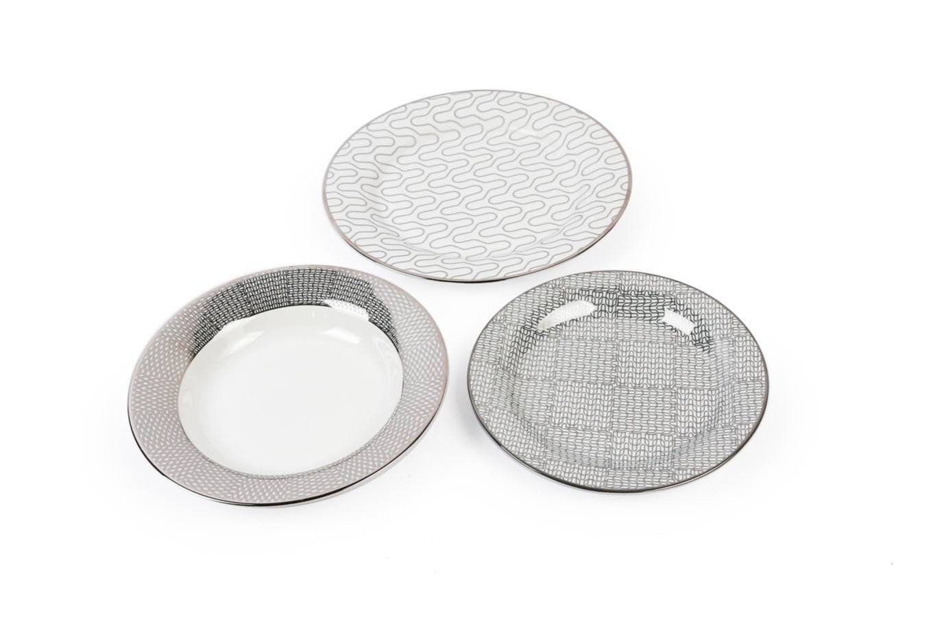 18Pcs Plate Set (Silver Chevron)