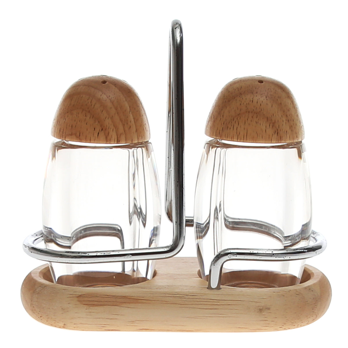 Glass Salt & Pepper Shaker Set Ð 2?Piece with Wooden Lids & Stand
